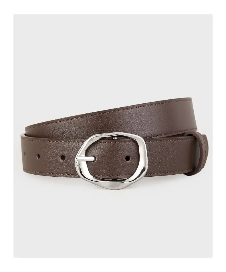 Brown Genuine Leather Belt with Gold Buckle — feature 18