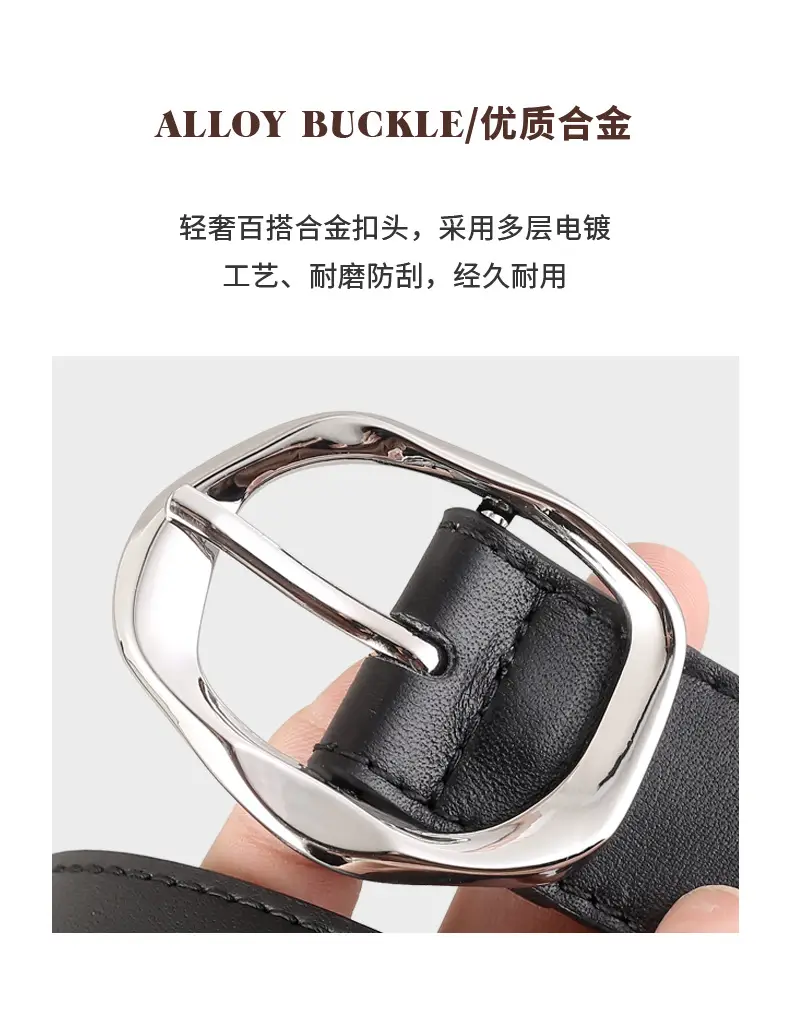 Brown Genuine Leather Belt with Gold Buckle — feature 6