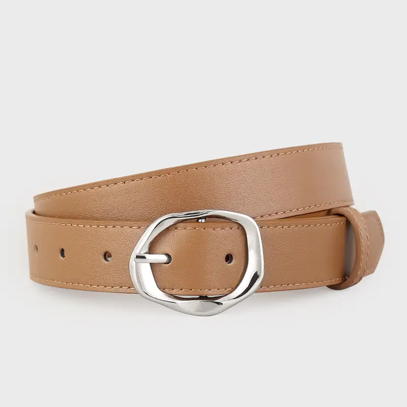 Brown Genuine Leather Belt with Gold Buckle - Image 5