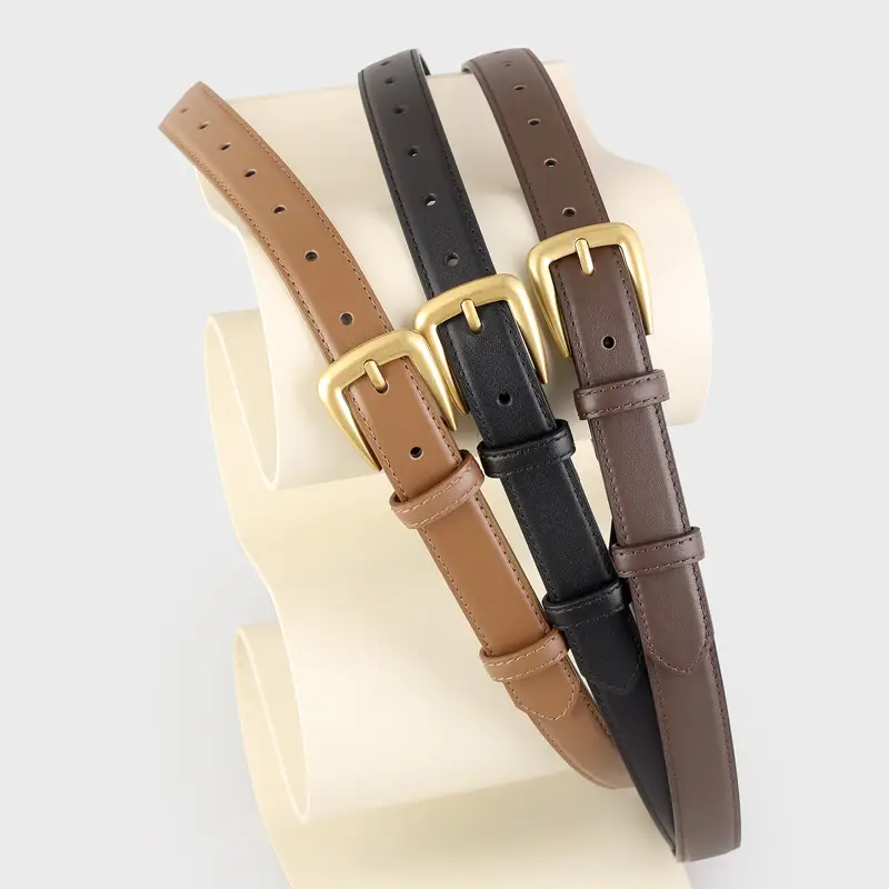 Women's Black Leather Belt with Gold Buckle - Image 5