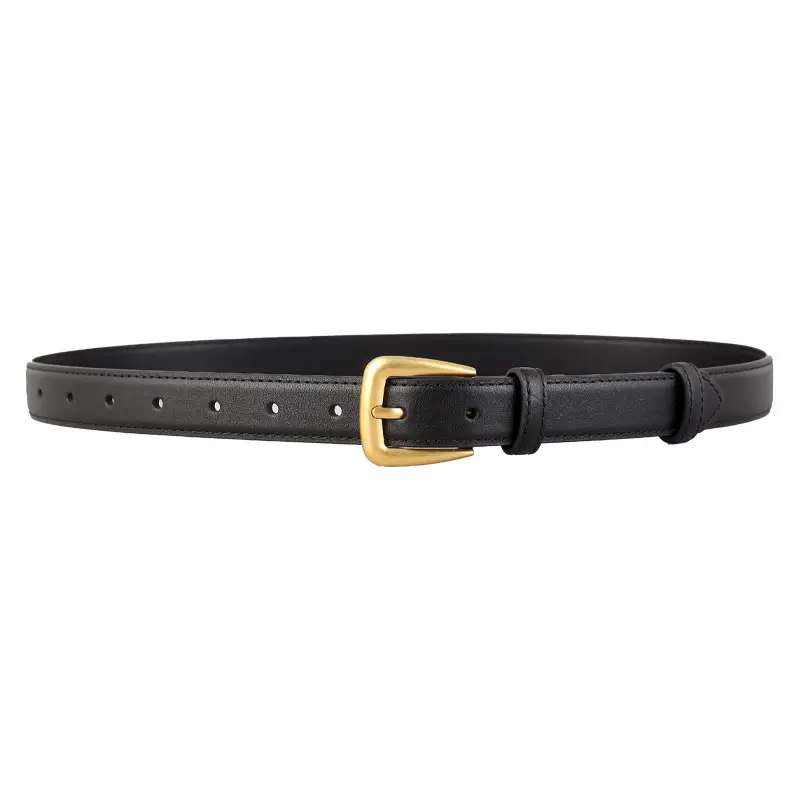 Women's Black Leather Belt with Gold Buckle - Image 8