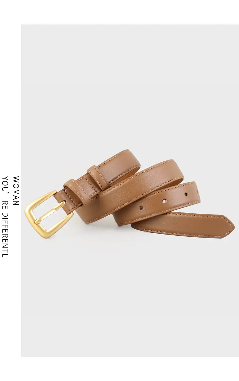 Women's Black Leather Belt with Gold Buckle — feature 12