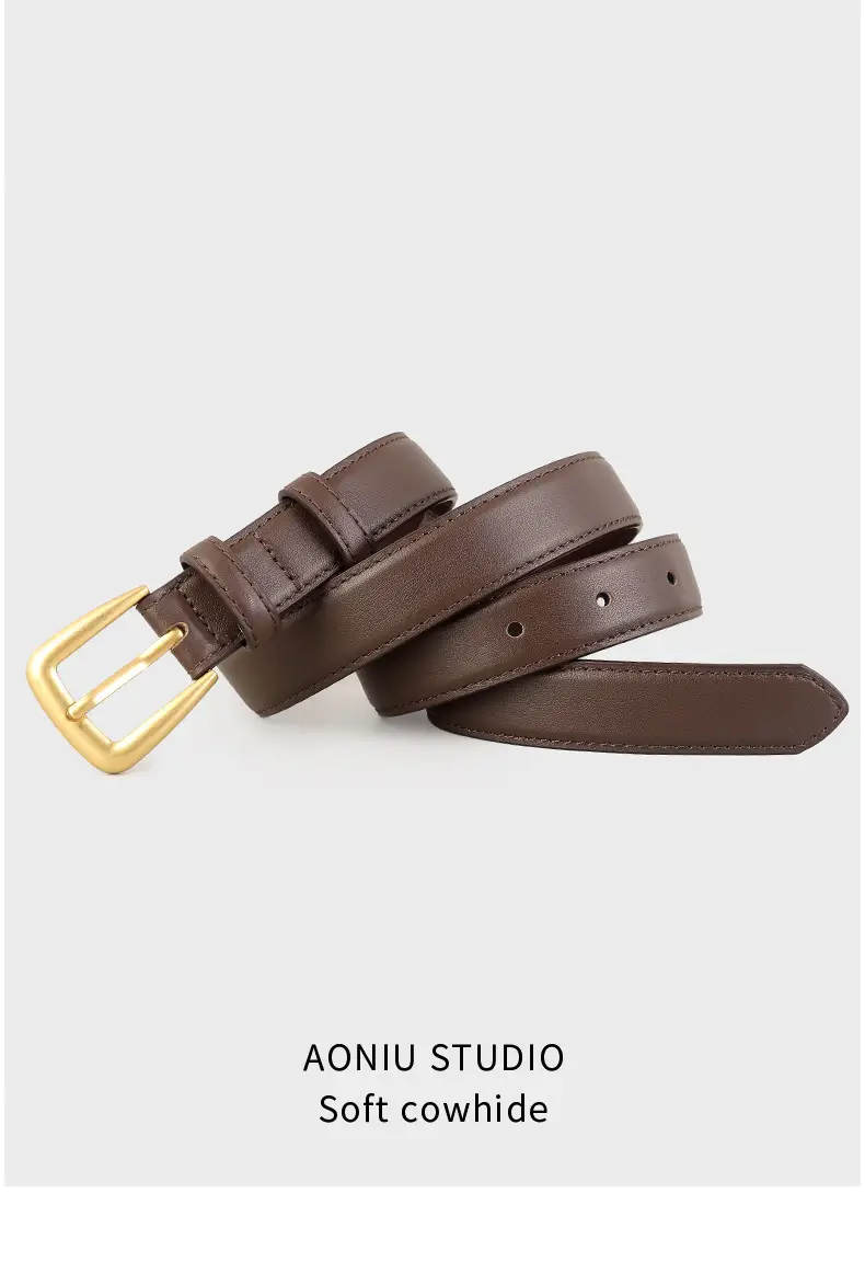 Women's Black Leather Belt with Gold Buckle — feature 13