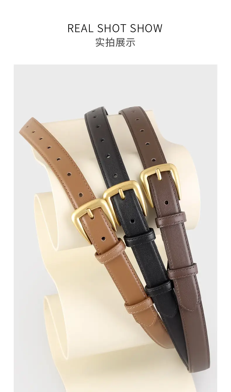 Women's Black Leather Belt with Gold Buckle — feature 14