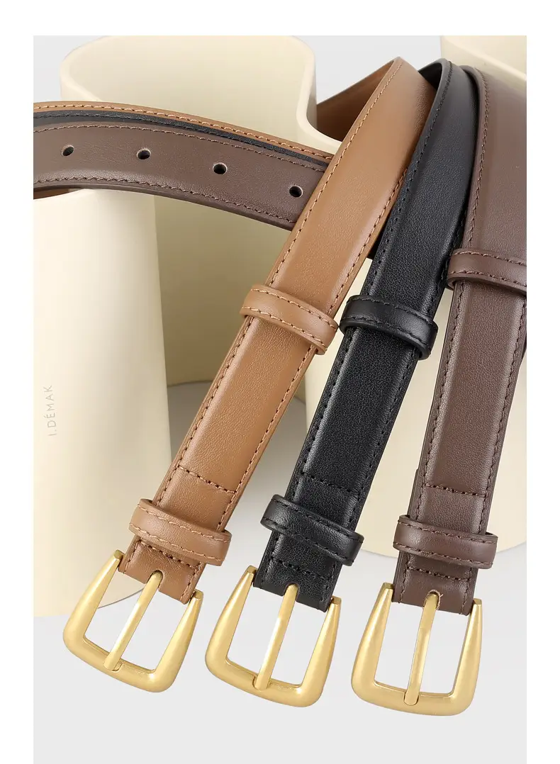 Women's Black Leather Belt with Gold Buckle — feature 15