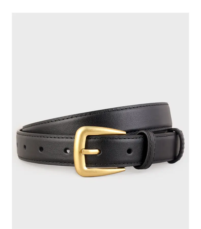 Women's Black Leather Belt with Gold Buckle — feature 16