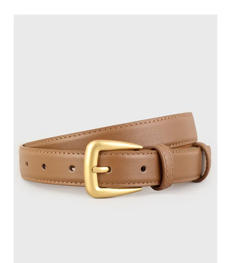 Women's Black Leather Belt with Gold Buckle — feature 17