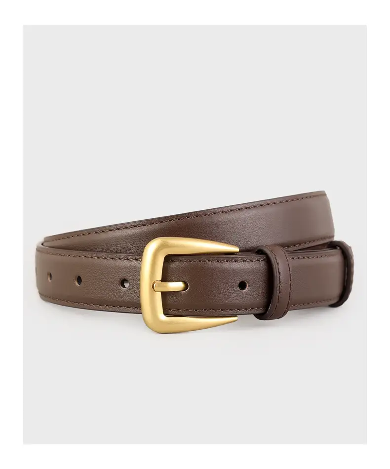 Women's Black Leather Belt with Gold Buckle — feature 18