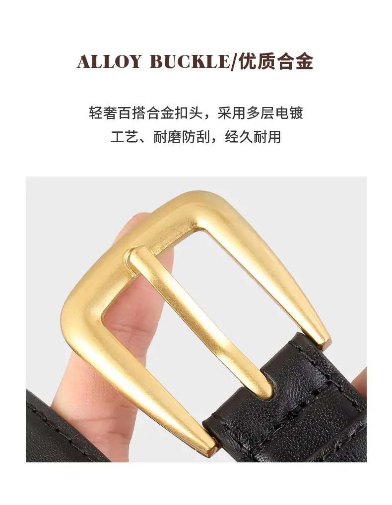 Women's Black Leather Belt with Gold Buckle — feature 6