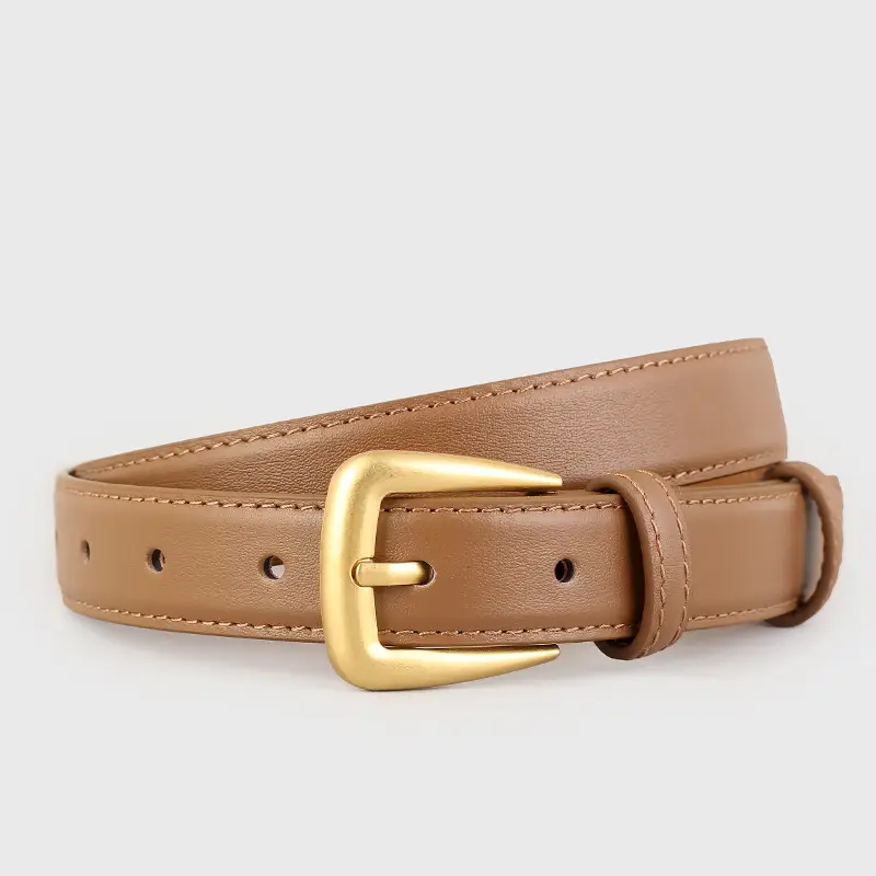 Women's Black Leather Belt with Gold Buckle - Image 2