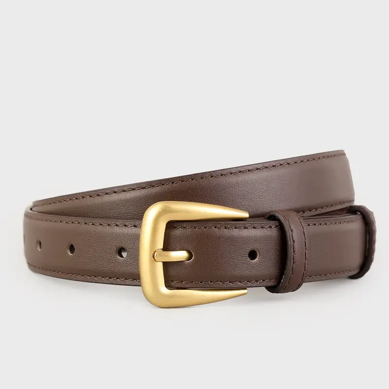 Women's Black Leather Belt with Gold Buckle - Image 3