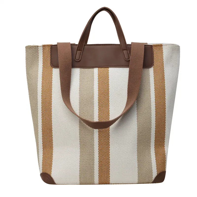 Women Retro Canvas Tote Bag Black White Stripes 2026 - Image 8