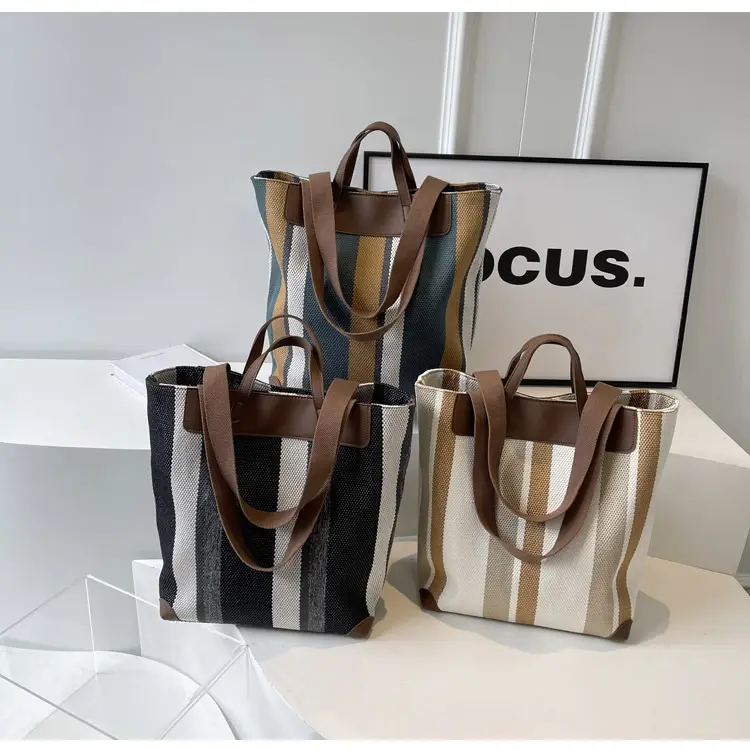 Women Retro Canvas Tote Bag Black White Stripes 2026 — feature 17