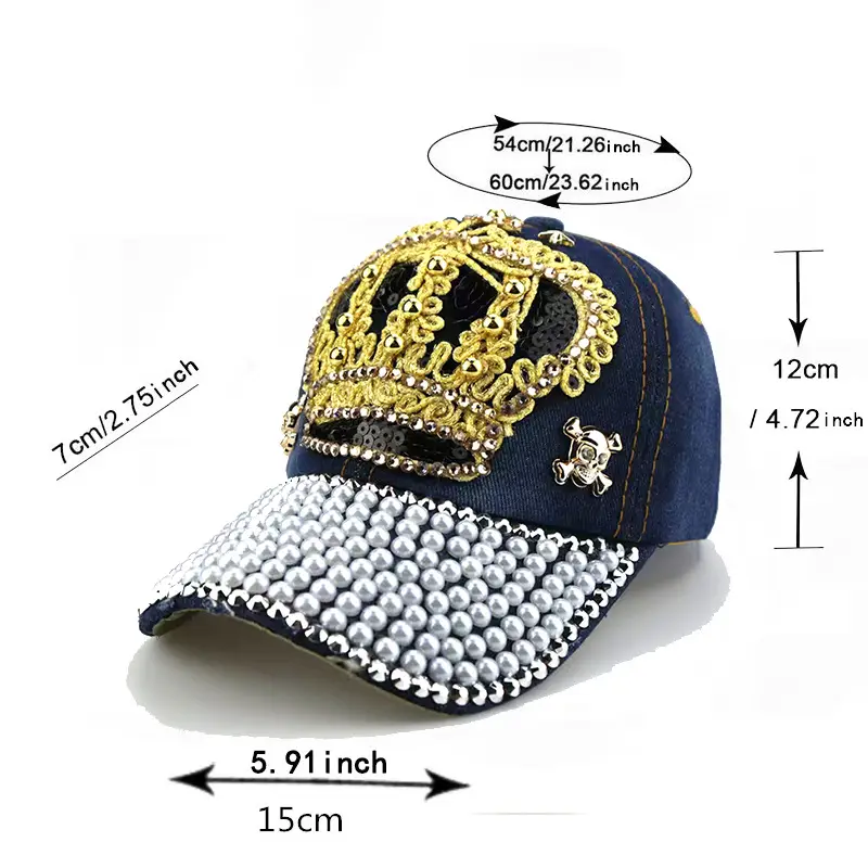 Women's Pearl Diamond Baseball Cap with Gold Embroidery - Image 4