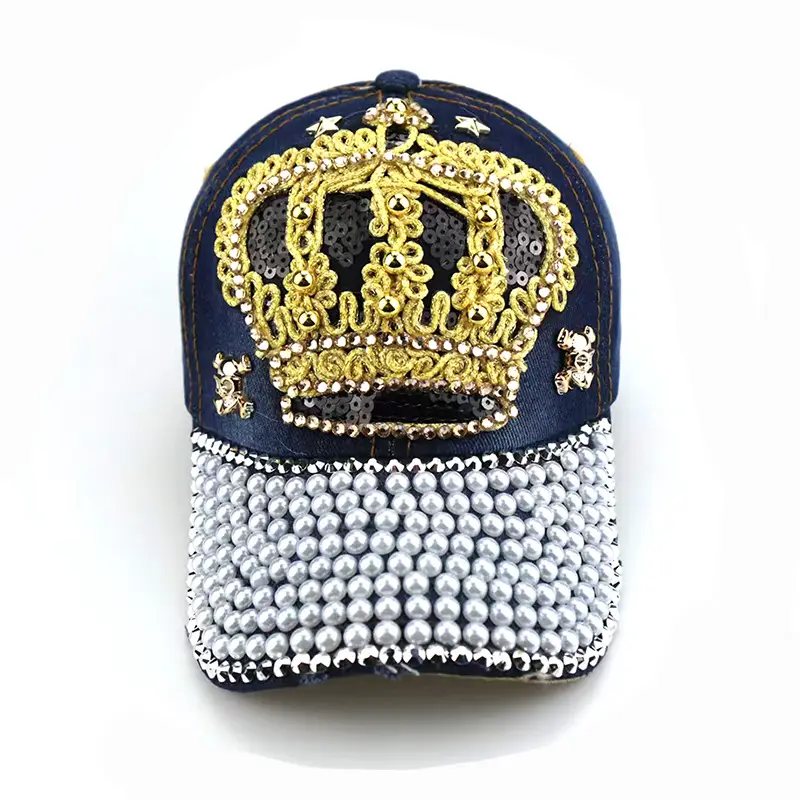 Women's Pearl Diamond Baseball Cap with Gold Embroidery - Image 6
