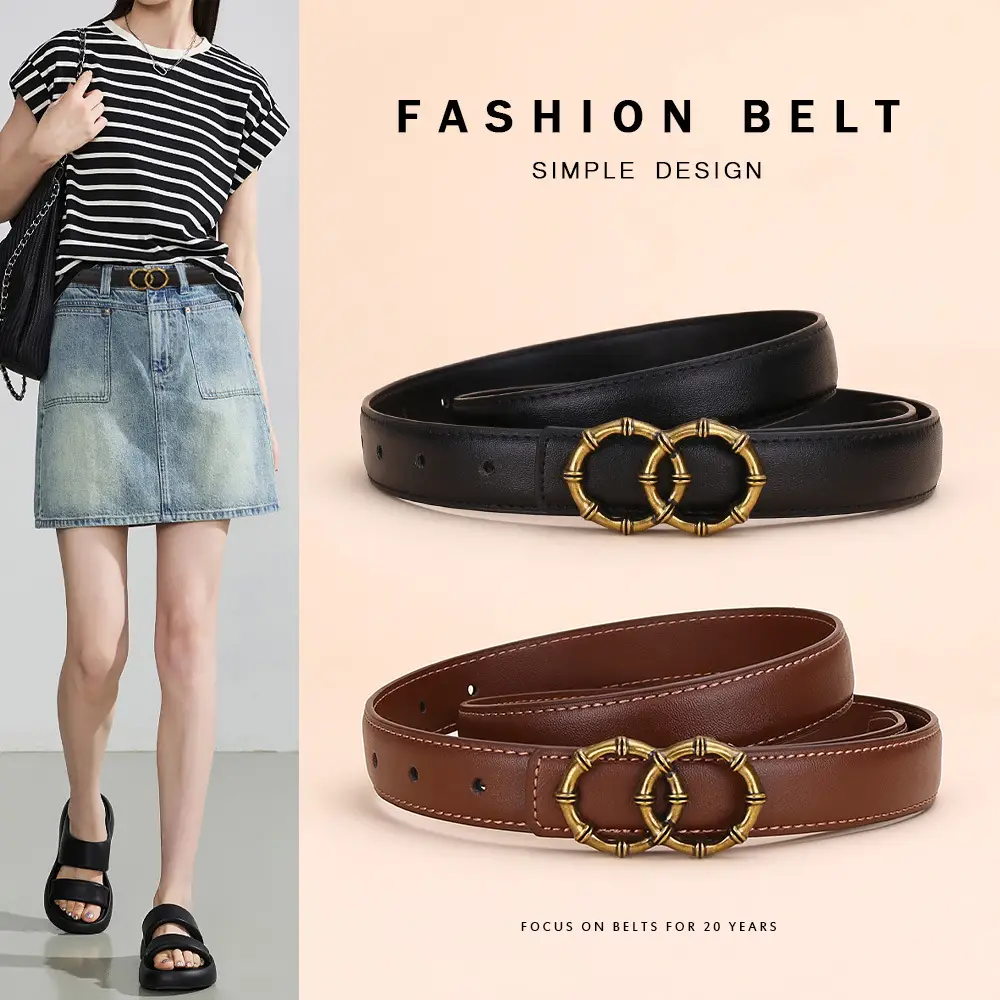 Women's White Leather Belt with Gold Buckle