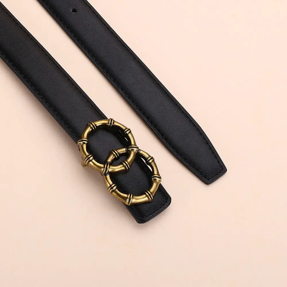 Women's White Leather Belt with Gold Buckle