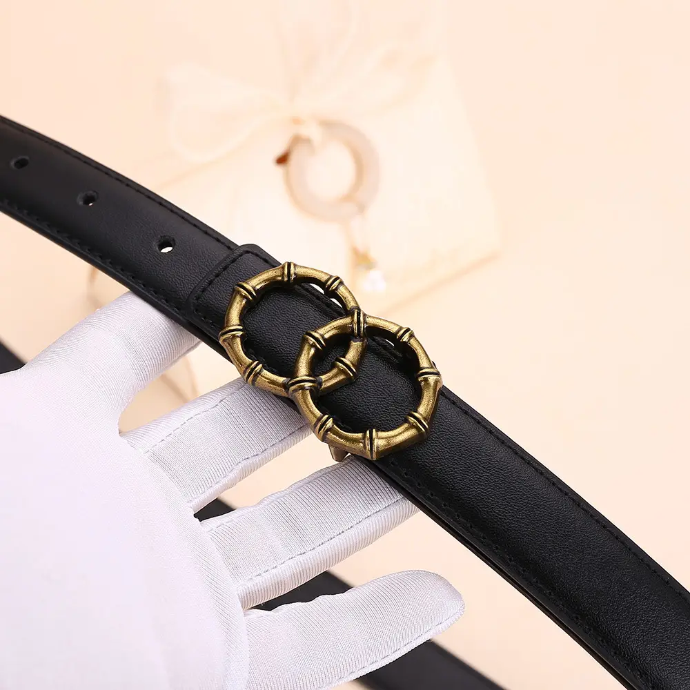 Women's White Leather Belt with Gold Buckle