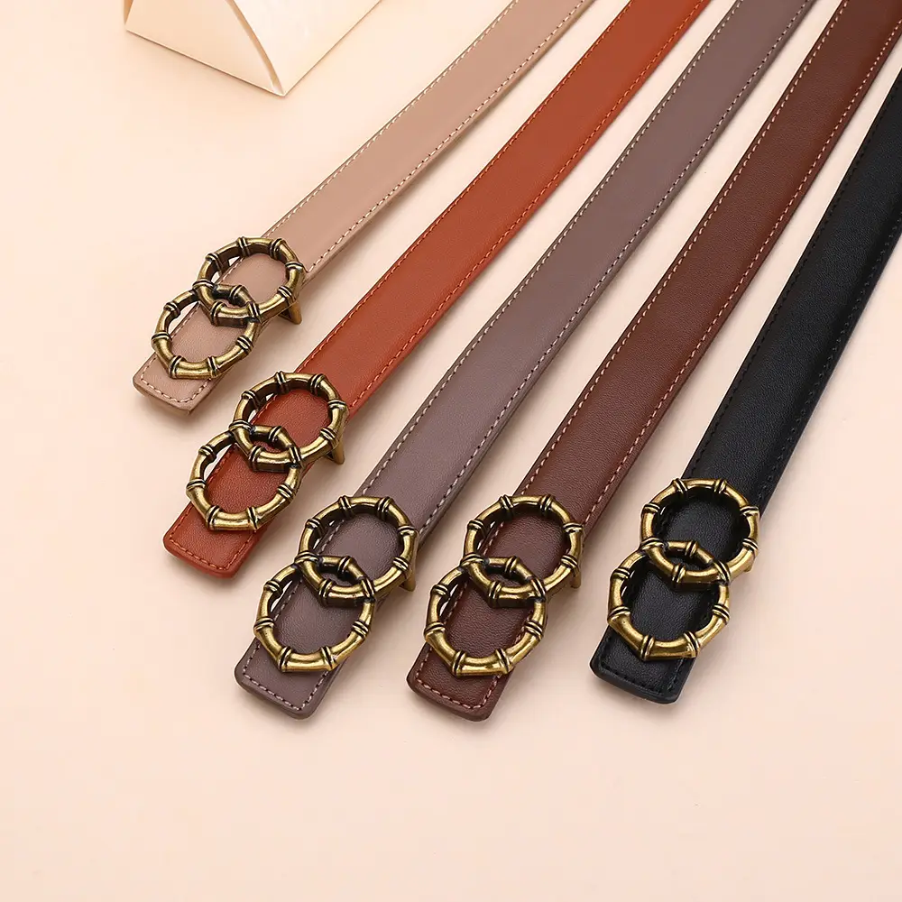 Women's White Leather Belt with Gold Buckle