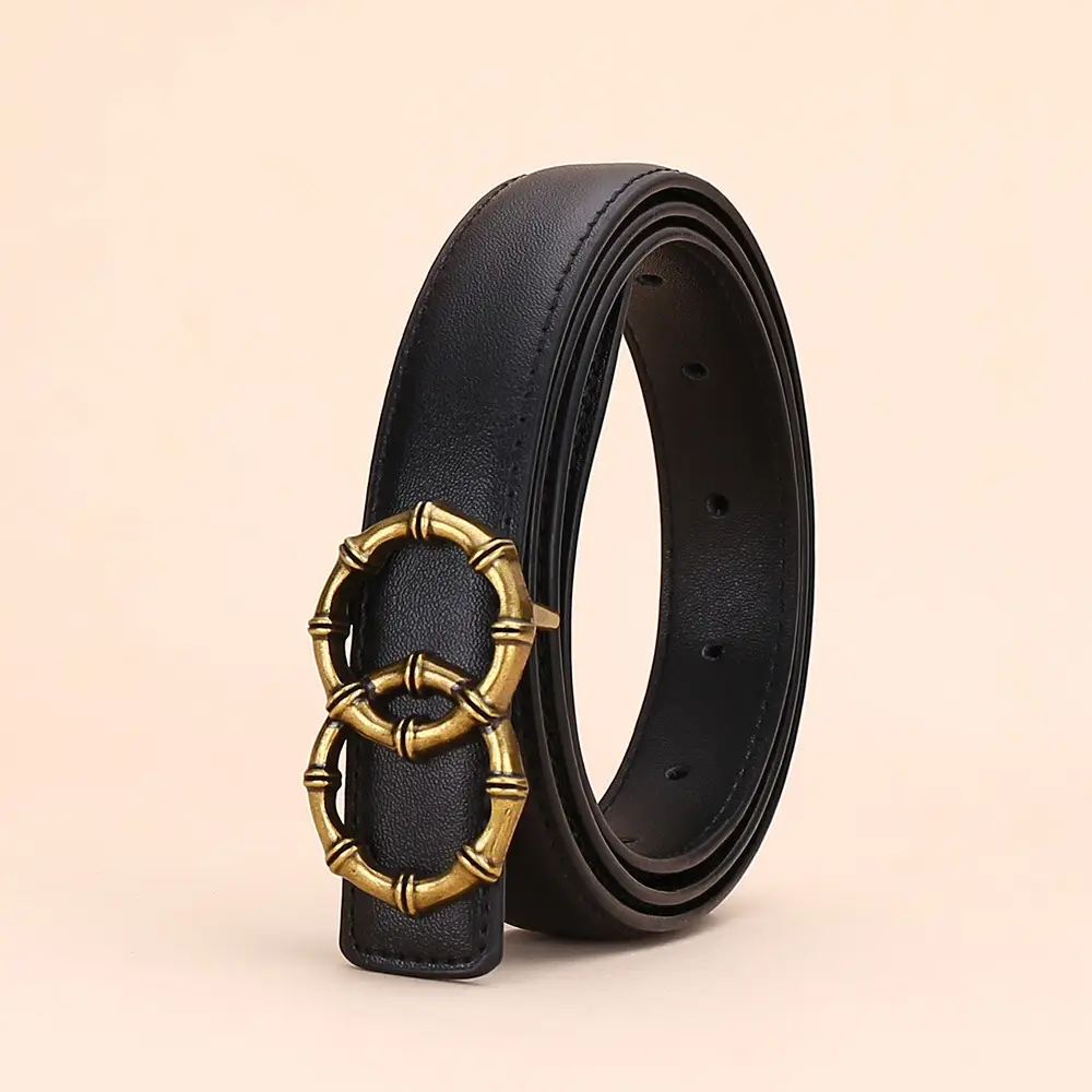 Women's White Leather Belt with Gold Buckle