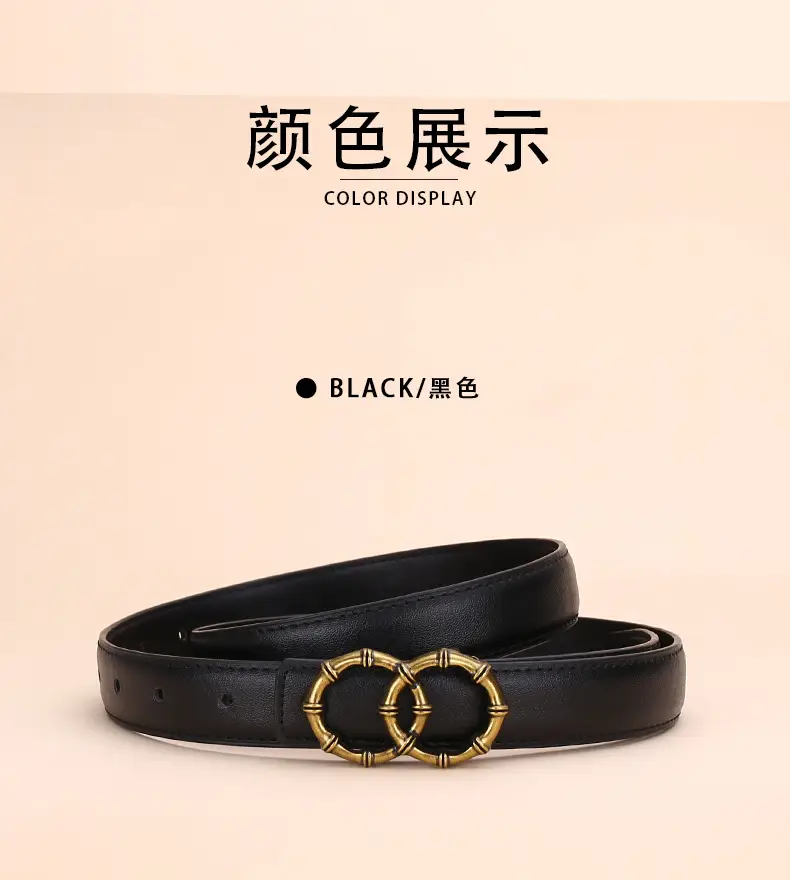 Women's White Leather Belt with Gold Buckle — feature 10