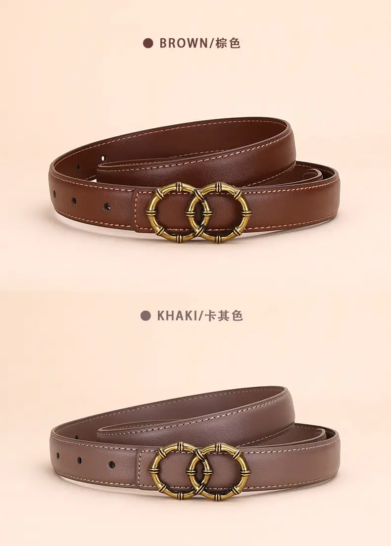 Women's White Leather Belt with Gold Buckle — feature 11