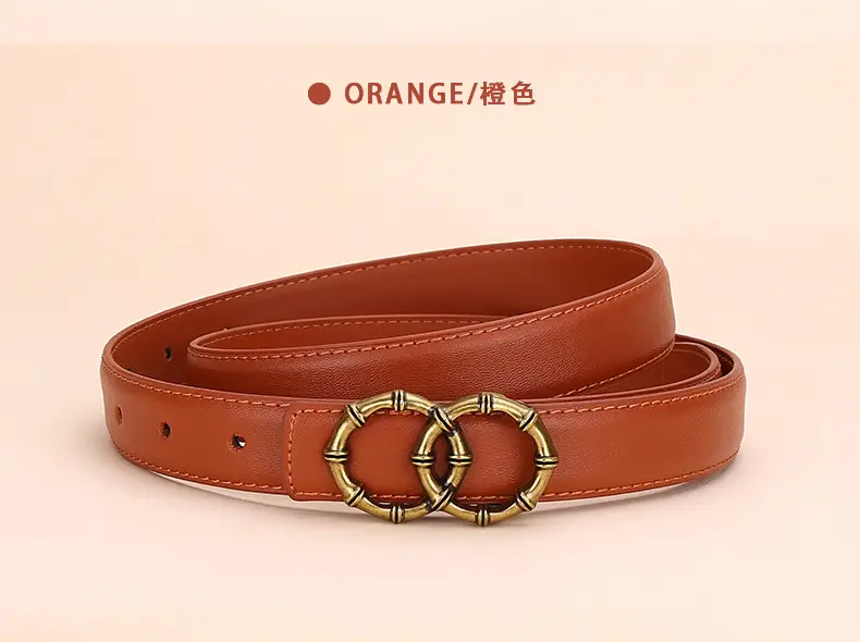 Women's White Leather Belt with Gold Buckle — feature 12