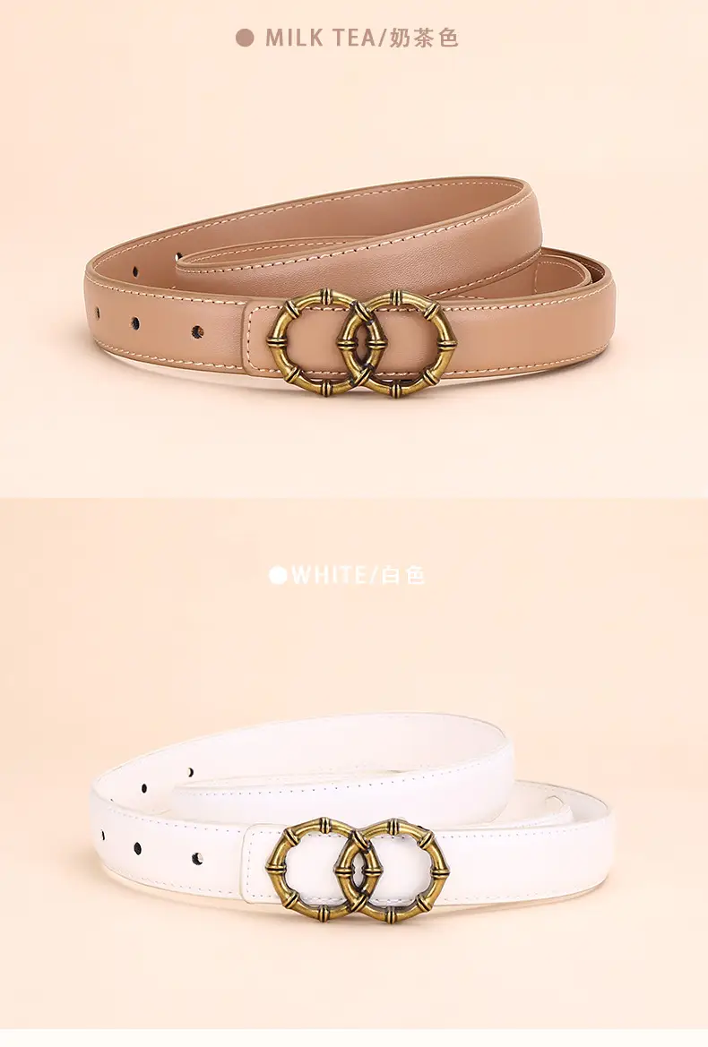 Women's White Leather Belt with Gold Buckle — feature 13