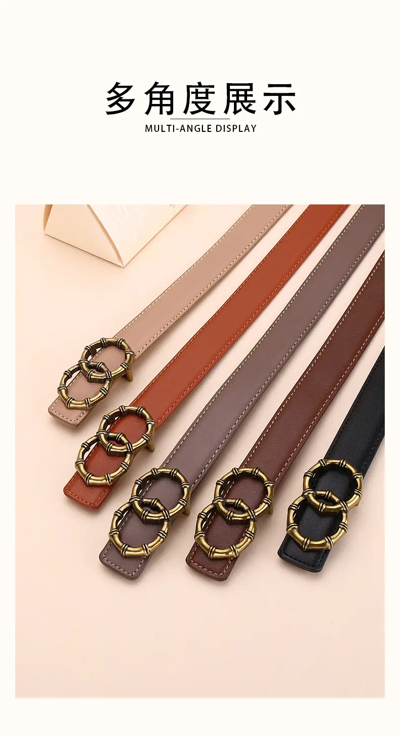 Women's White Leather Belt with Gold Buckle — feature 14