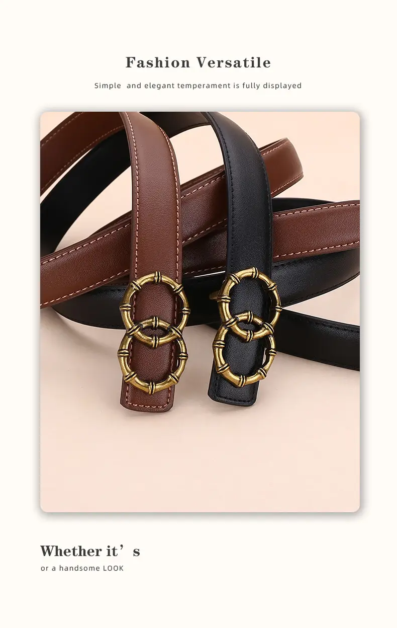 Women's White Leather Belt with Gold Buckle — feature 15