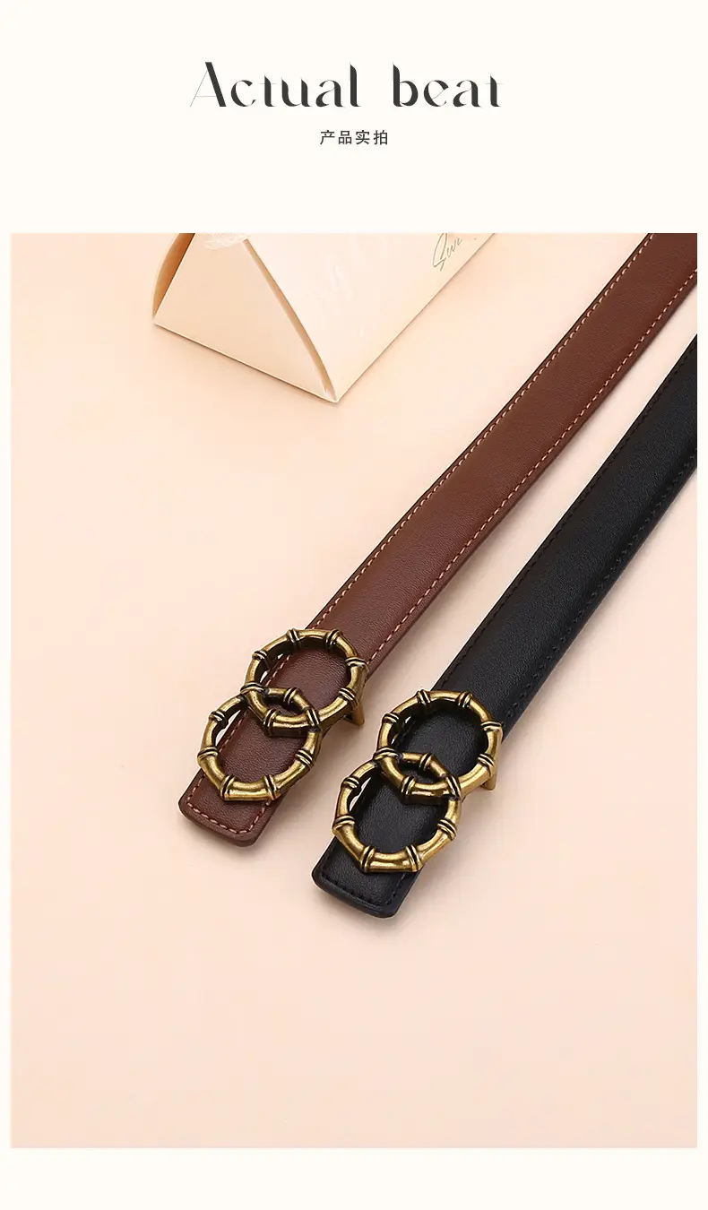 Women's White Leather Belt with Gold Buckle — feature 16