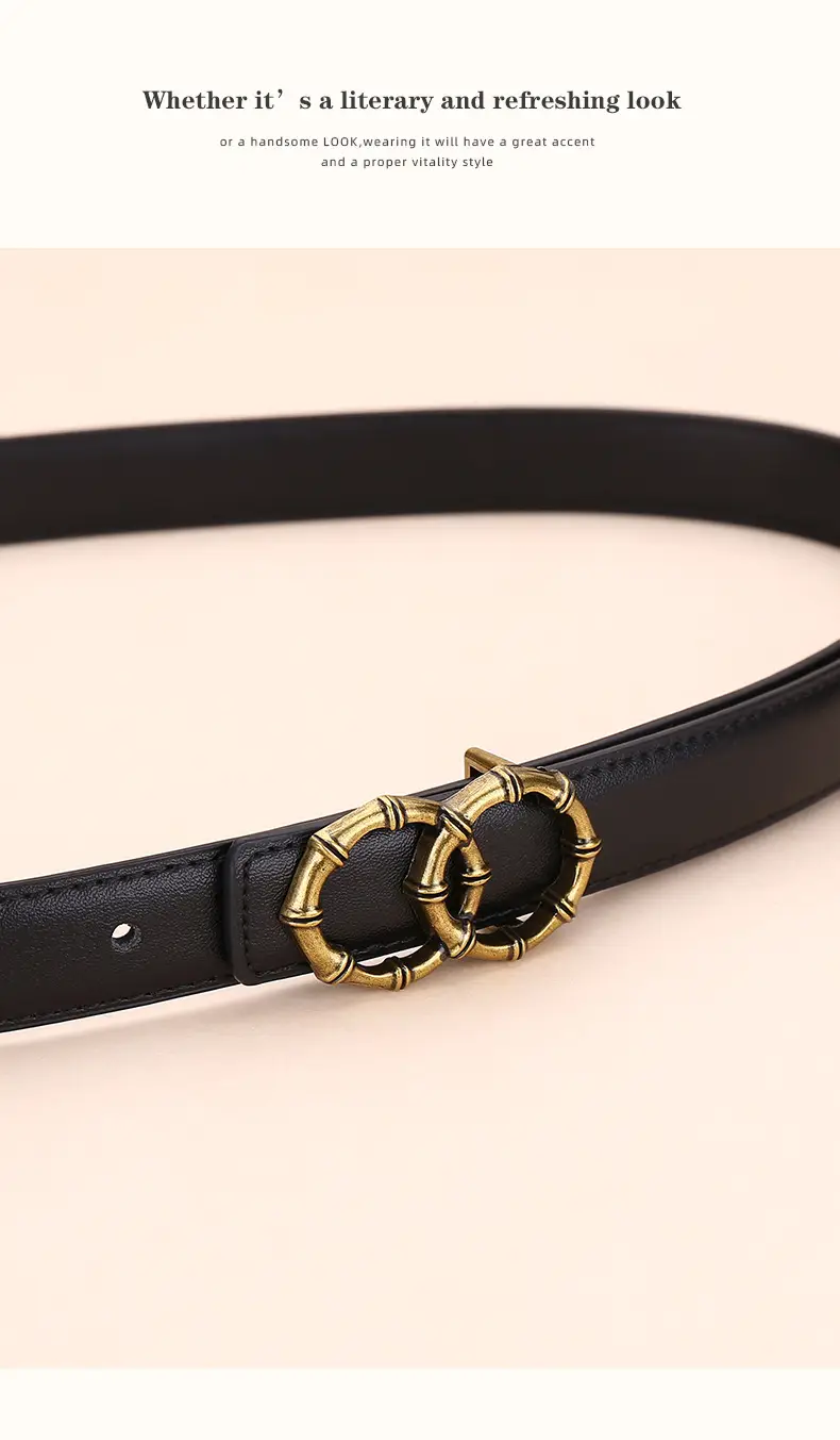 Women's White Leather Belt with Gold Buckle — feature 17