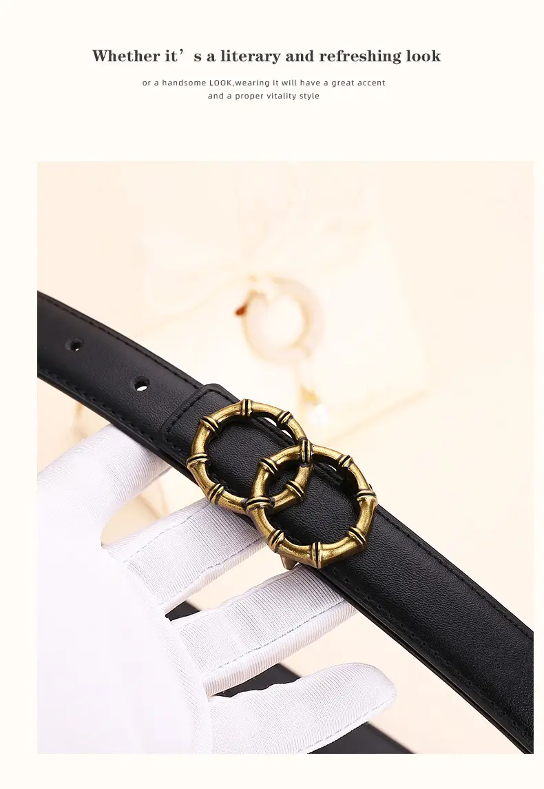 Women's White Leather Belt with Gold Buckle — feature 19