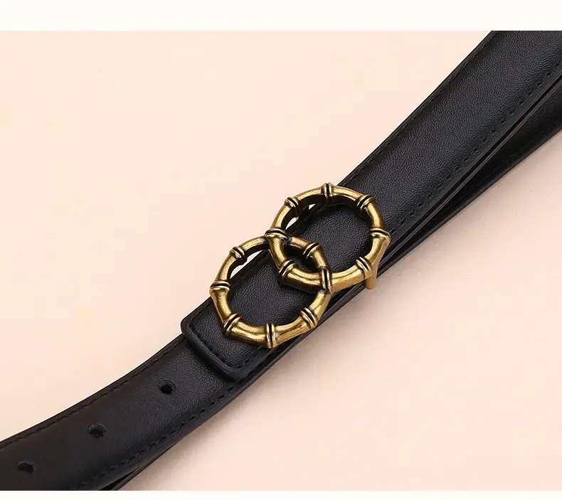 Women's White Leather Belt with Gold Buckle — feature 20