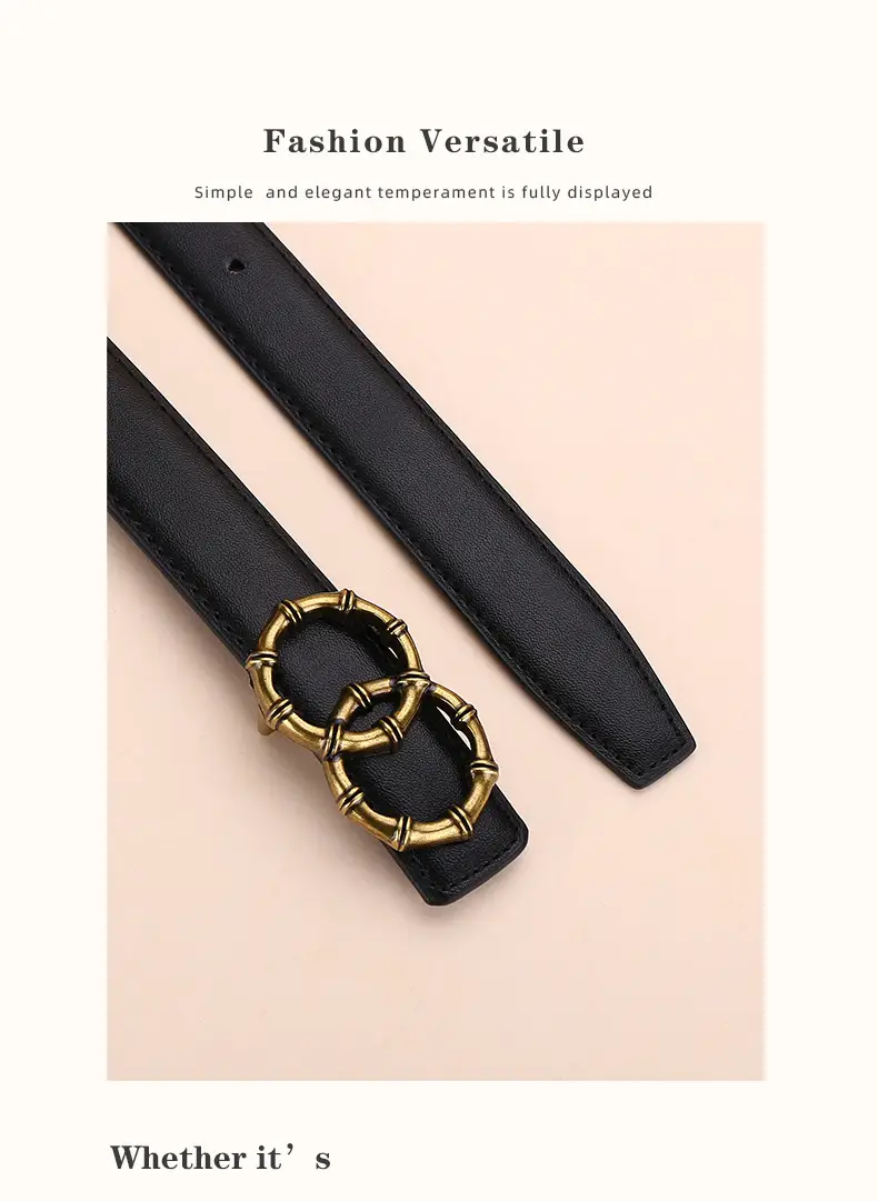 Women's White Leather Belt with Gold Buckle — feature 21