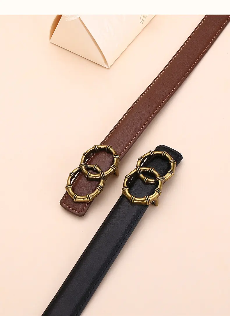Women's White Leather Belt with Gold Buckle — feature 22