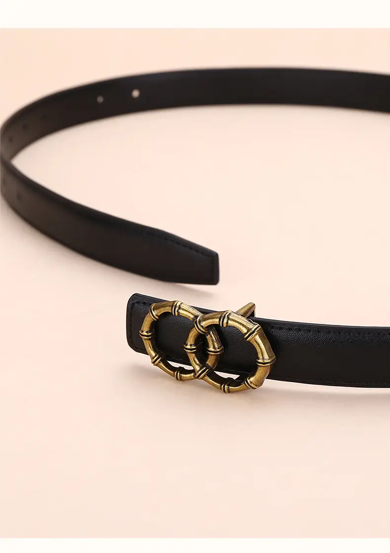 Women's White Leather Belt with Gold Buckle — feature 23