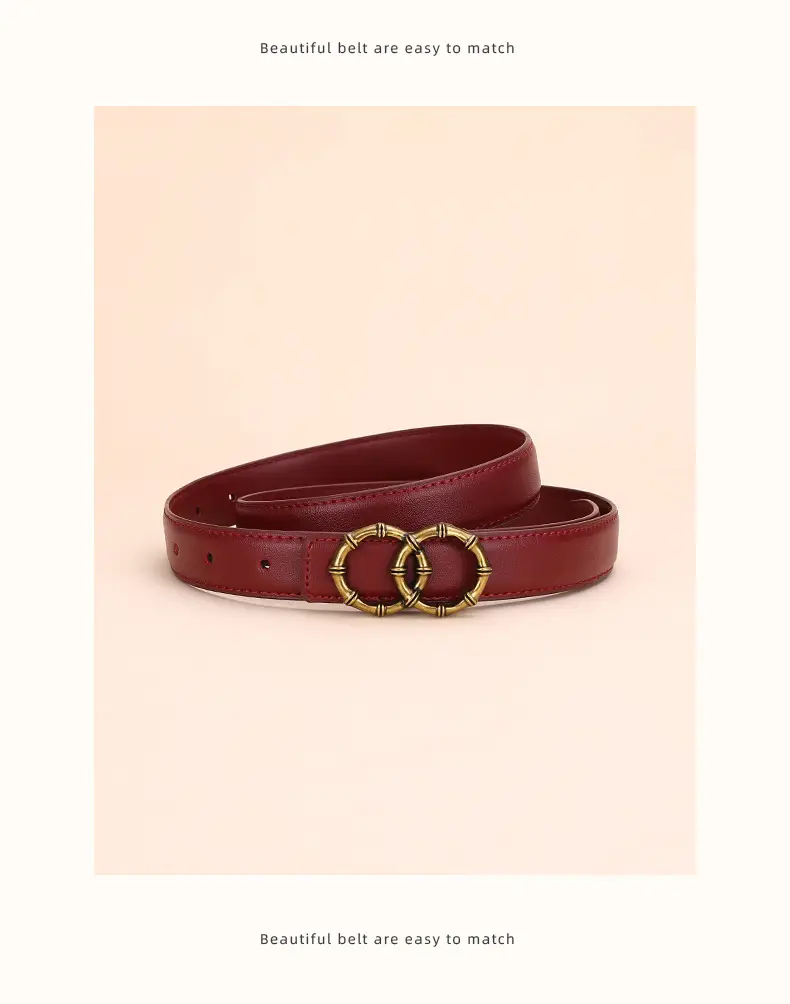 Women's White Leather Belt with Gold Buckle — feature 24