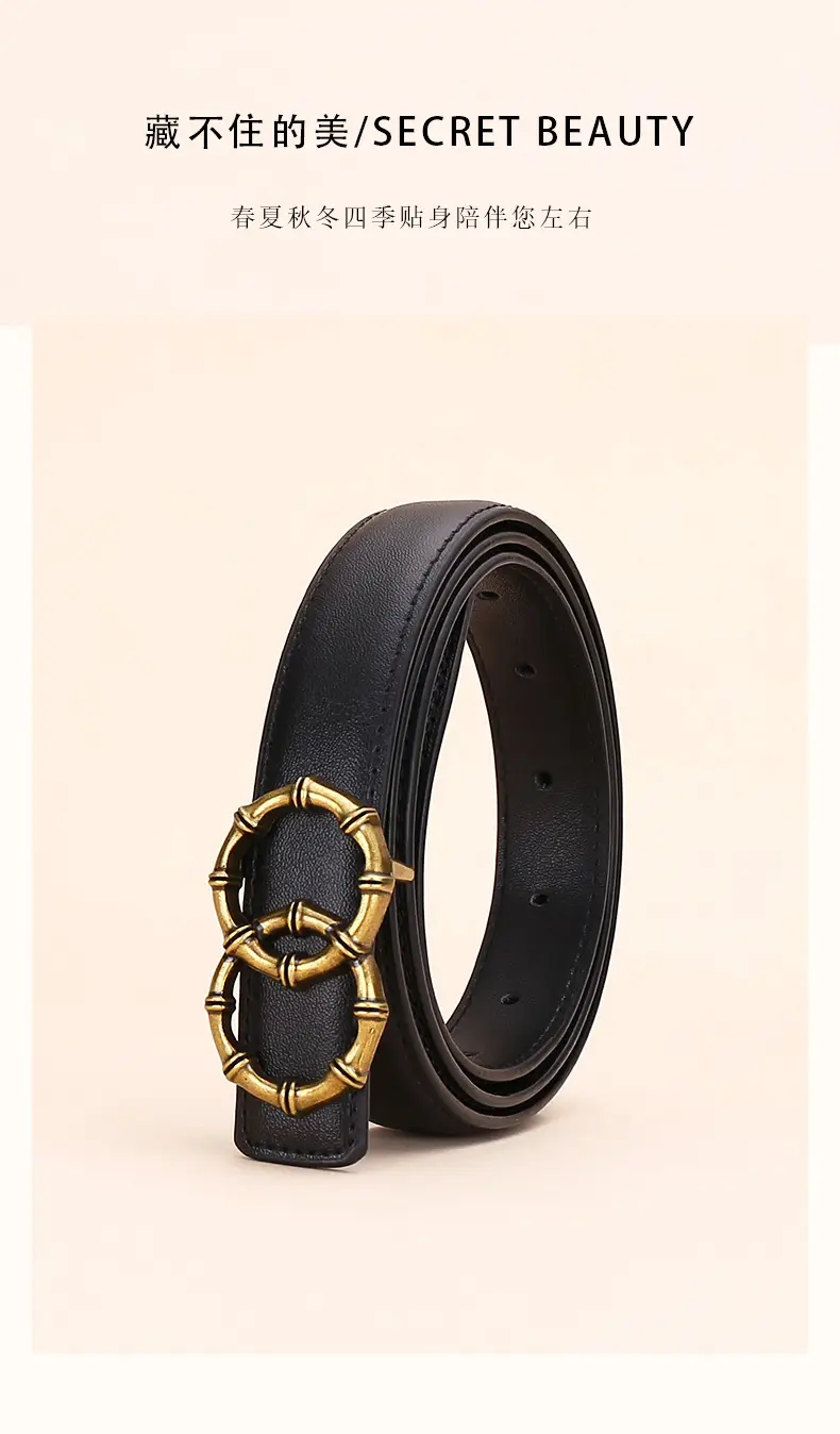 Women's White Leather Belt with Gold Buckle — feature 3