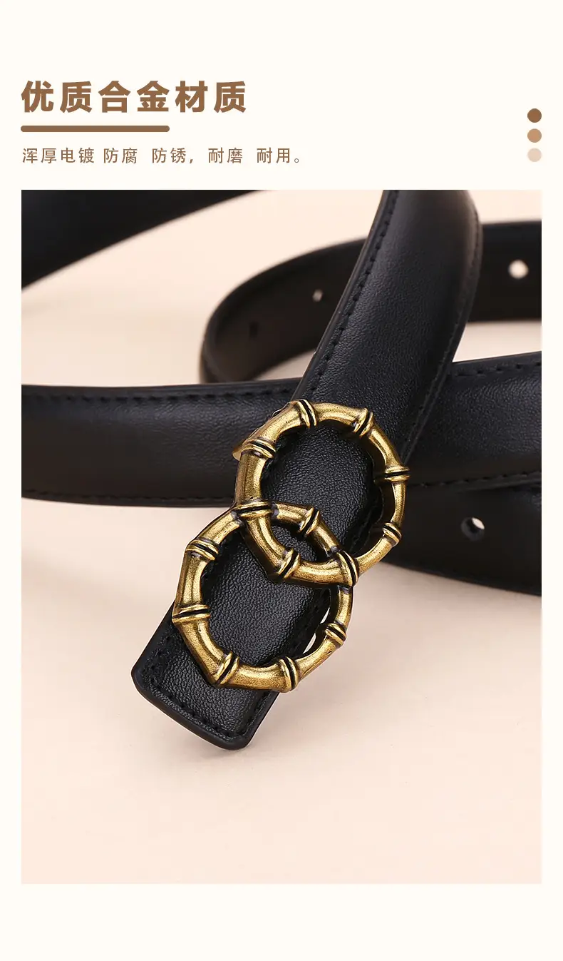 Women's White Leather Belt with Gold Buckle — feature 6