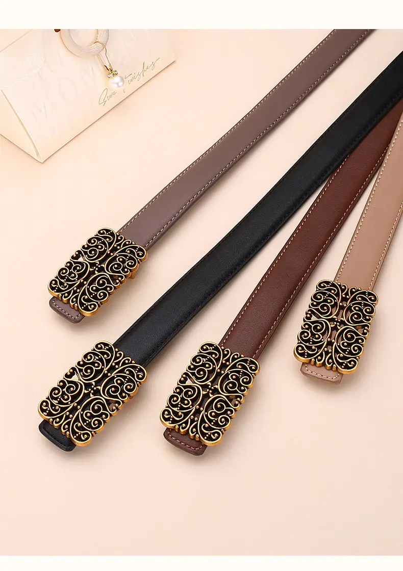 2025 Women's Retro Maillard Belt with Gold Embroidery — feature 23