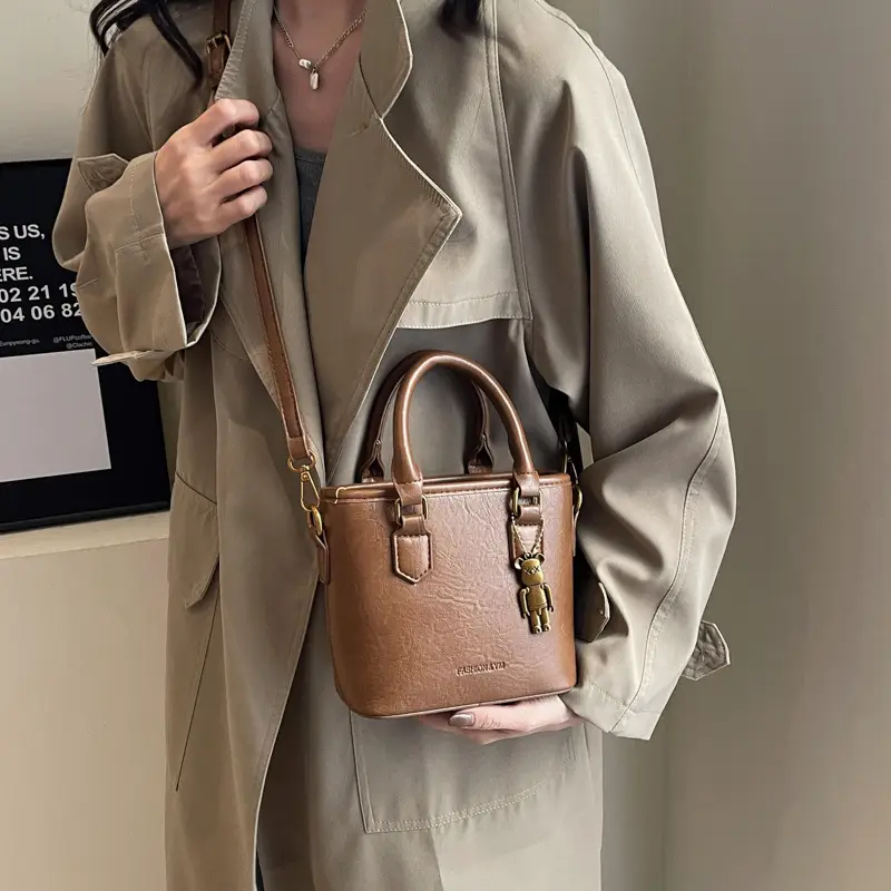 Women's Brown Leather Bucket Bag 2026 New - Image 3