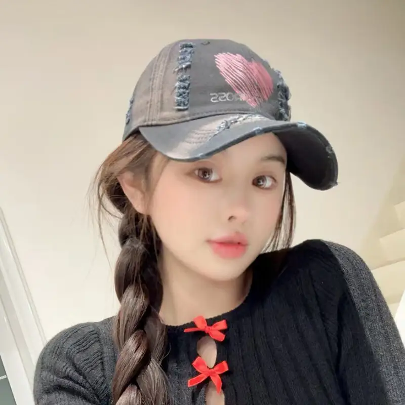 Girls Baseball Cap with Heart Embroidery & Sunscreen Hat - Image 5