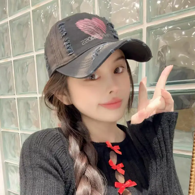 Girls Baseball Cap with Heart Embroidery & Sunscreen Hat — feature 19