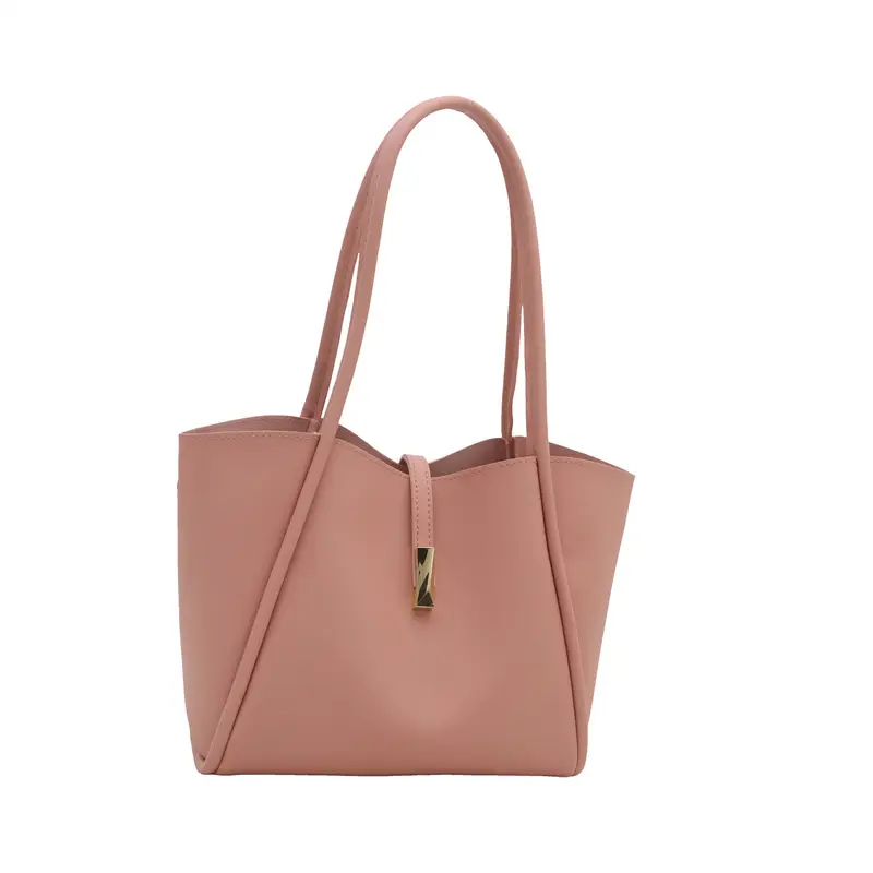 Black Leather Shoulder Bag with Gold Clasp for Women