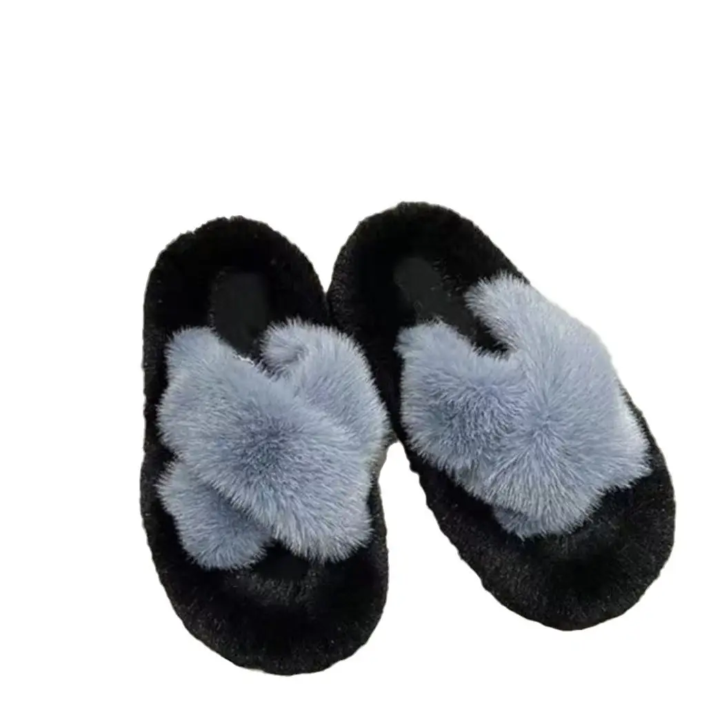 All-match Mao Mao Mao Slippers Women's Thick Bottom Outer Wear Autumn and Winter New Super Fire Net Red Slippers with Elevated Heel Cross Cotton Slippers