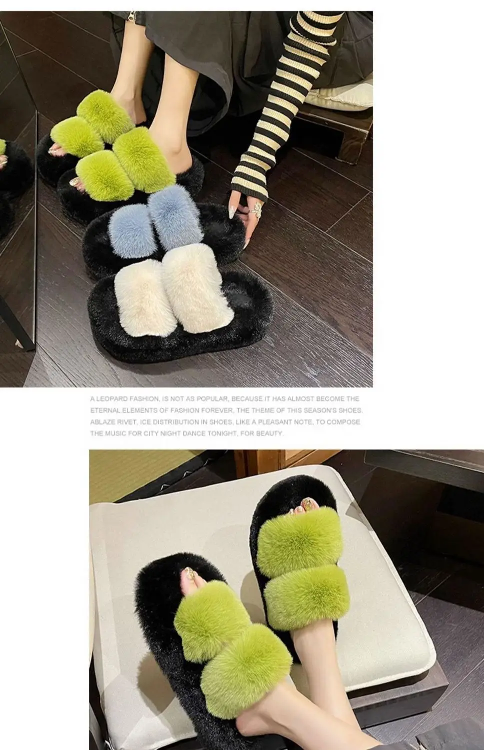 All-match Mao Mao Mao Slippers Women's Thick Bottom Outer Wear Autumn and Winter New Super Fire Net Red Slippers with Elevated Heel Cross Cotton Slippers — feature 10
