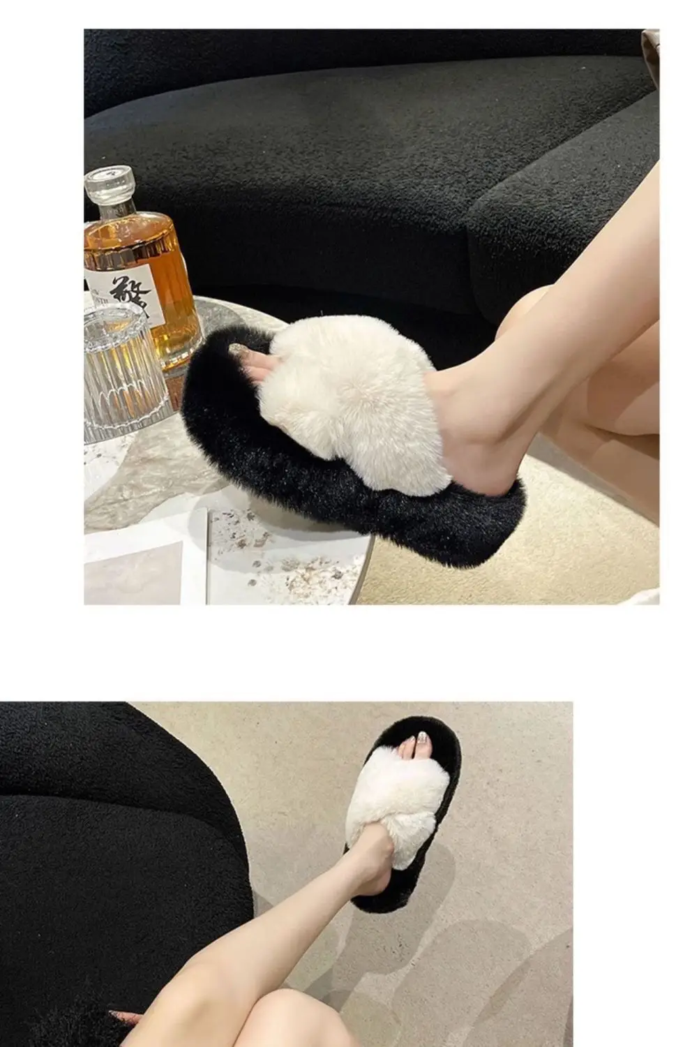 All-match Mao Mao Mao Slippers Women's Thick Bottom Outer Wear Autumn and Winter New Super Fire Net Red Slippers with Elevated Heel Cross Cotton Slippers — feature 11