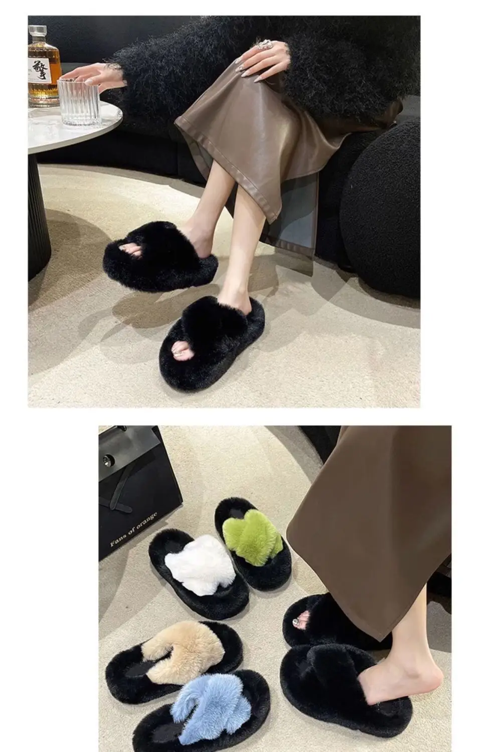 All-match Mao Mao Mao Slippers Women's Thick Bottom Outer Wear Autumn and Winter New Super Fire Net Red Slippers with Elevated Heel Cross Cotton Slippers — feature 12