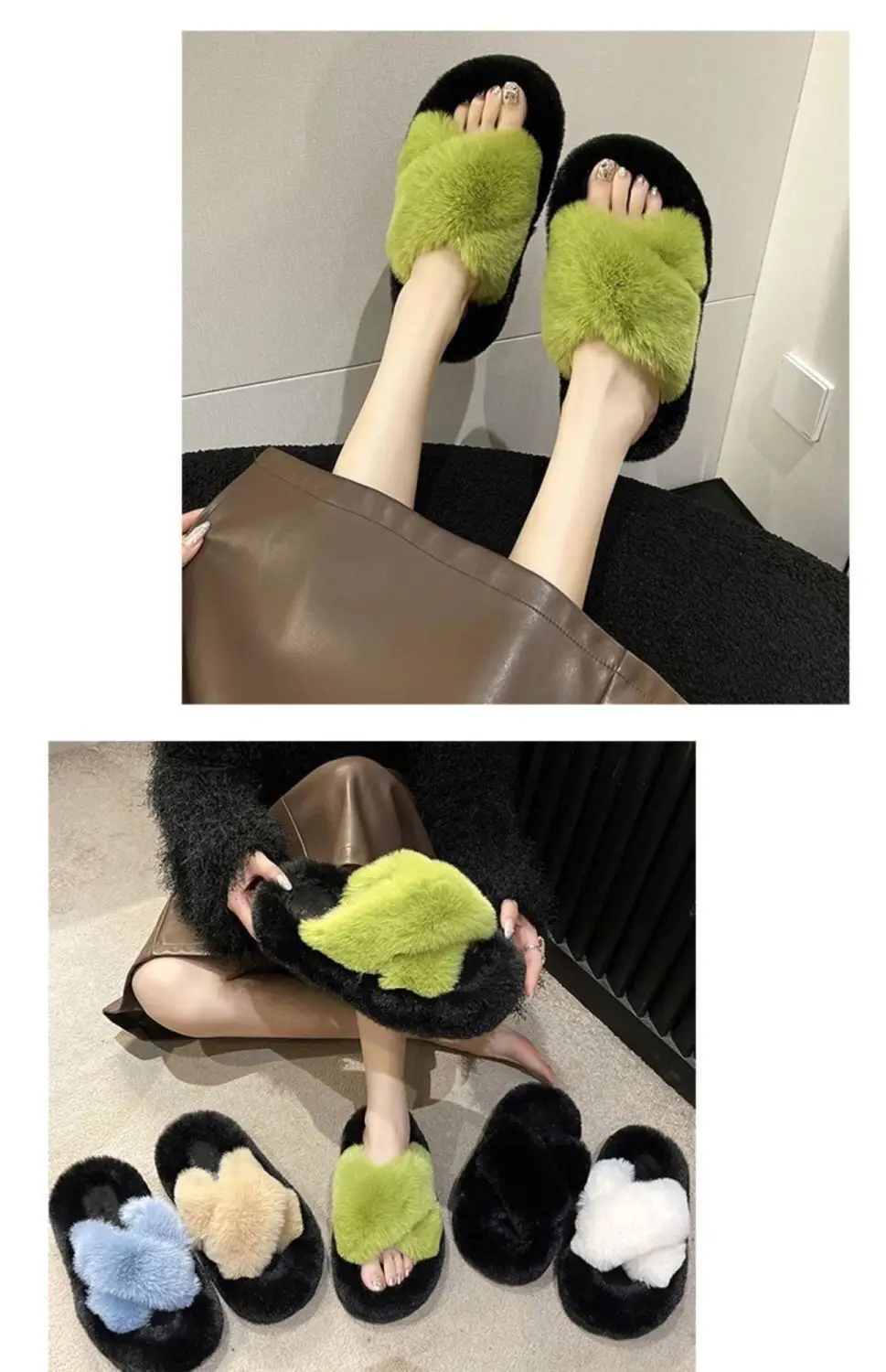 All-match Mao Mao Mao Slippers Women's Thick Bottom Outer Wear Autumn and Winter New Super Fire Net Red Slippers with Elevated Heel Cross Cotton Slippers — feature 13